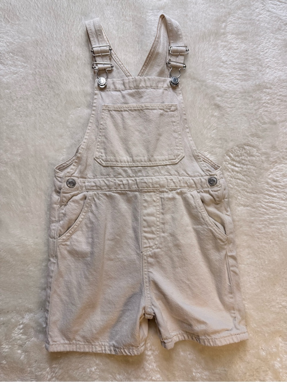 Zara 100% Cotton Kids Cream Short Overalls Size 3-4 years
